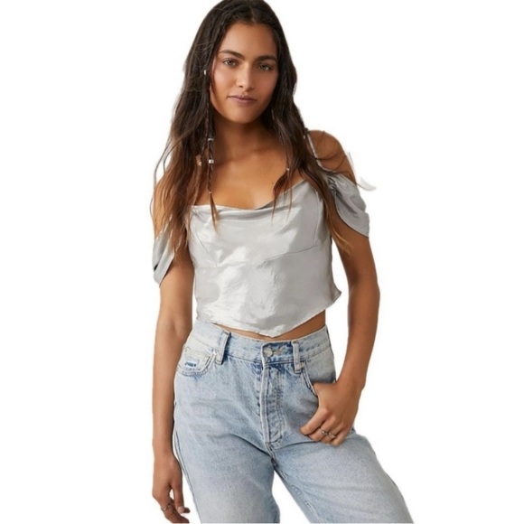 NWT Free People Cassandra Metallic Blouse in Pewter Size Small - Picture 1 of 14